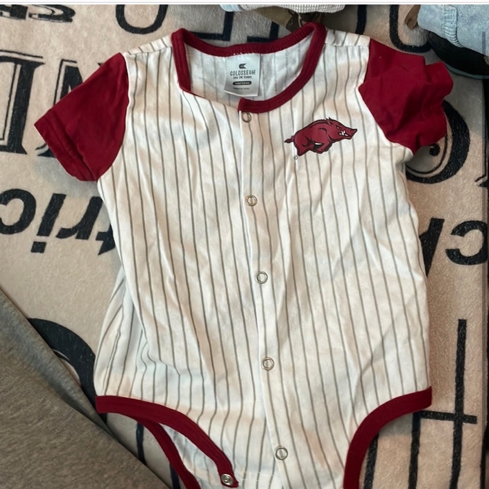 3-6 month university of Arkansas onesie